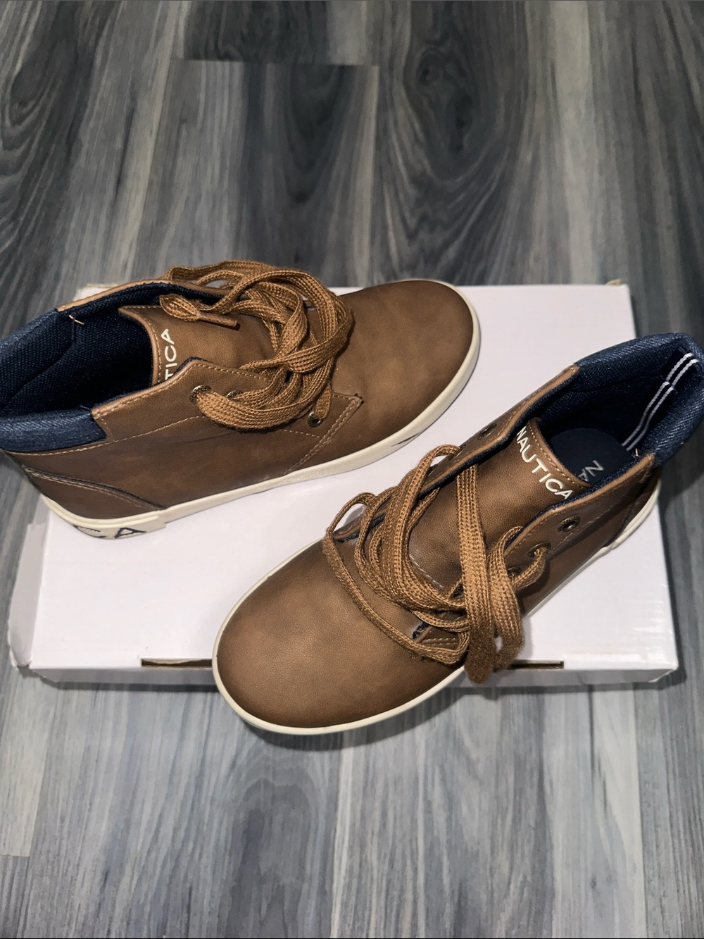 Nautica Boys Brown Chukka Boots with Navy Lining